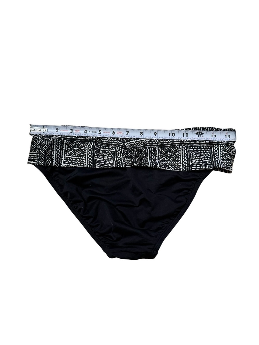 Black Bikini Bottom with Patterned Fold-Over Waistband aloha banded bottom NWT - Picture 3 of 4